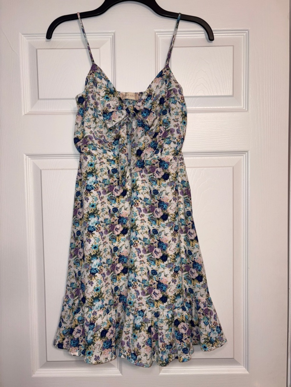 Altar'd State Floral Tie-Front Dress in Blue, Purple, and Green